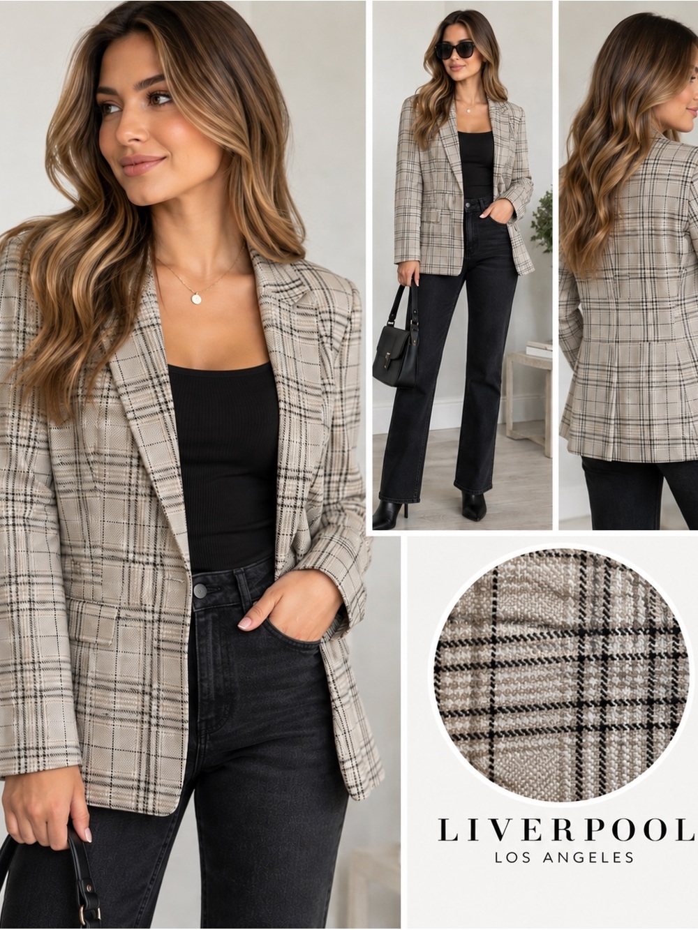 Liverpool Los Angeles Women’s Plaid Blazer Beige Black Size XS